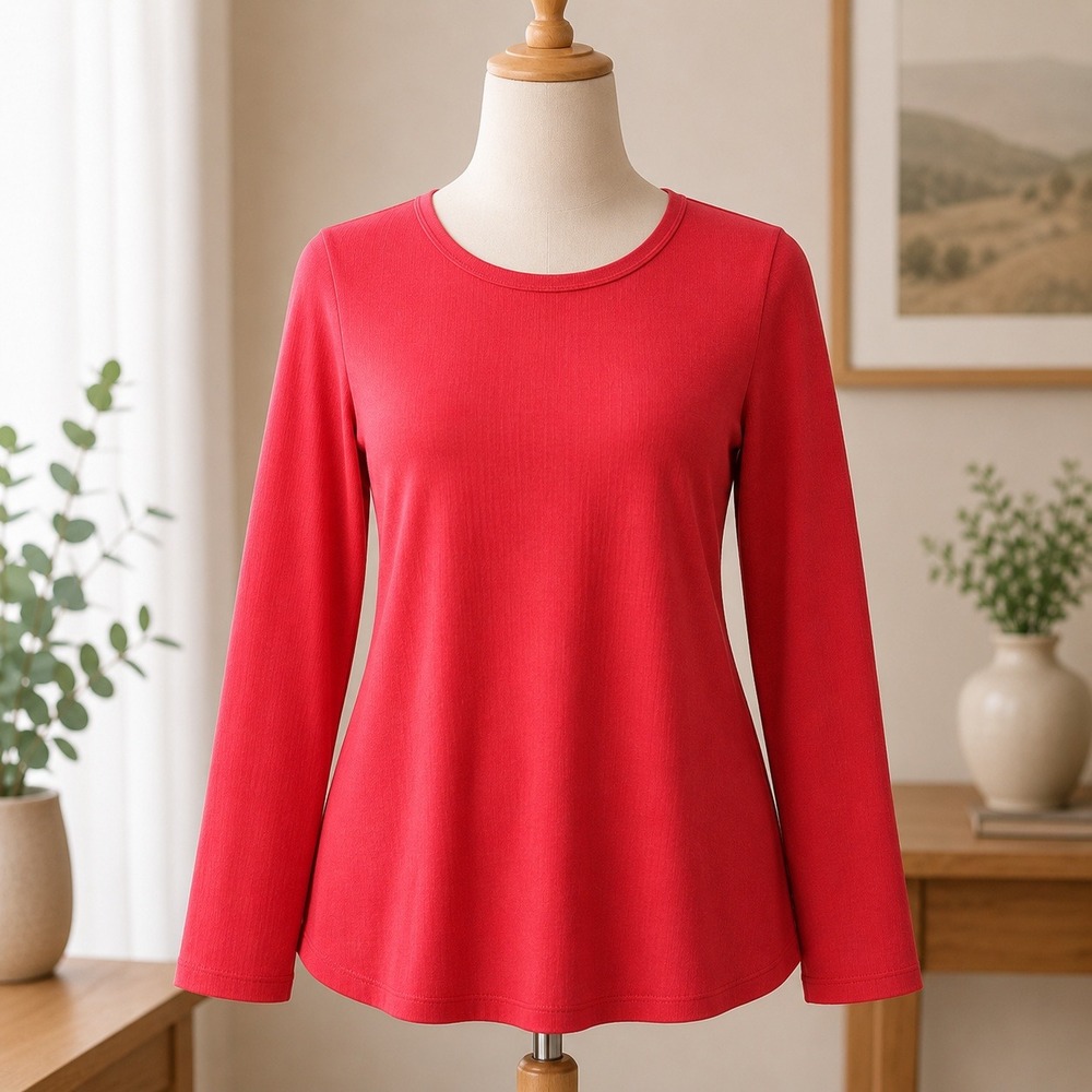 D&Co. Essentials Thermal Waffle Knit Top Womens Medium Red Long Sleeve Crew Neck